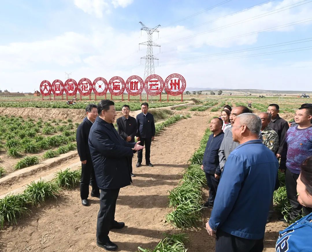 2020年5月11日，習(xí)近平考察山西大同市云州區(qū)有機(jī)黃花標(biāo)準(zhǔn)化種植基地。新華社記者 李學(xué)仁 攝